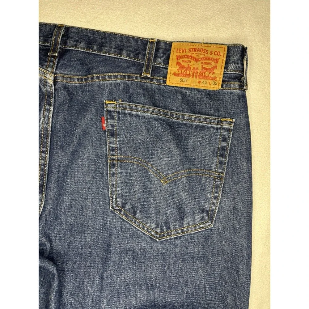 Levi's 505 Regular Fit Jeans Mens 42x32 Blue‎ Excellent Straight Leg Denim